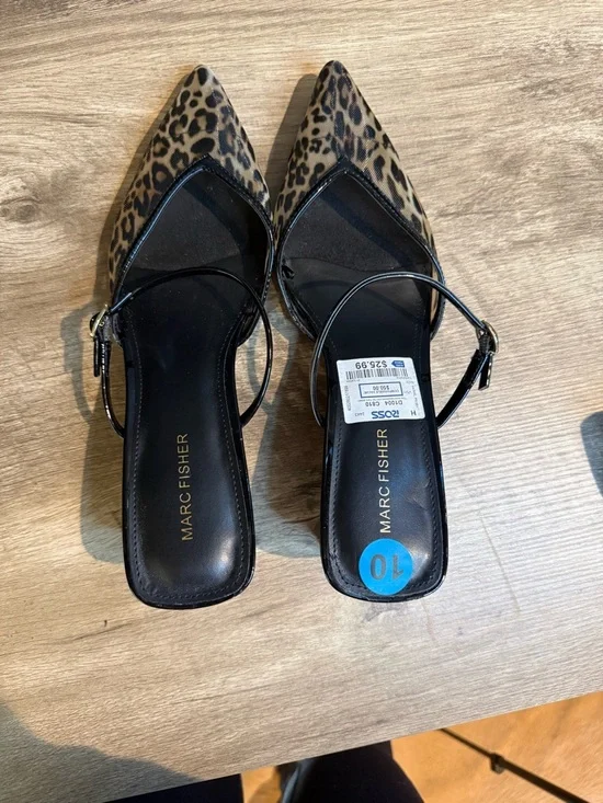 Marc Fisher Leopard Print Pointed-Toe Slingback Heels - Brown/Black - Picture 7 of 8